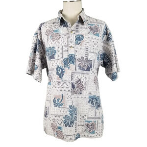ONO & Company Shirt Mens 2XL Blue Gray Hawaiian Floral Pineapple Aloha Cotton